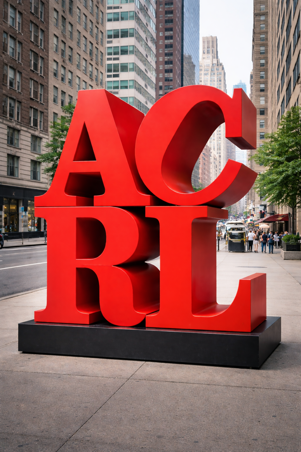 The New York City LOVE sculpture but instead it says ACRL with a crooked C